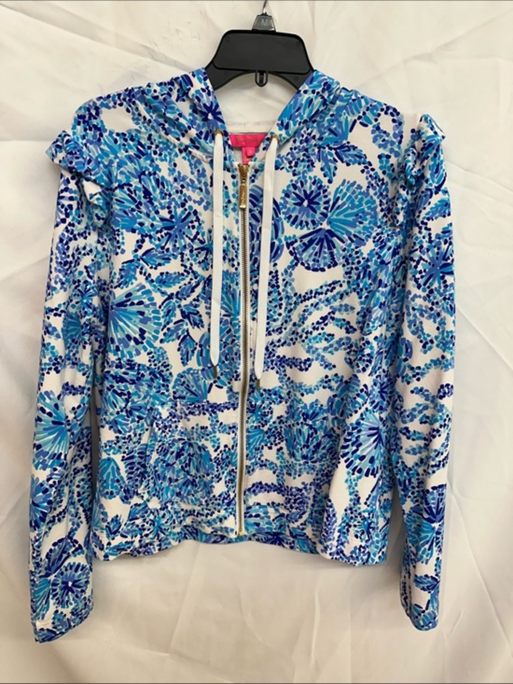 Lilly Pulitzer Blue & White Floral Zip Hoodie Jacket